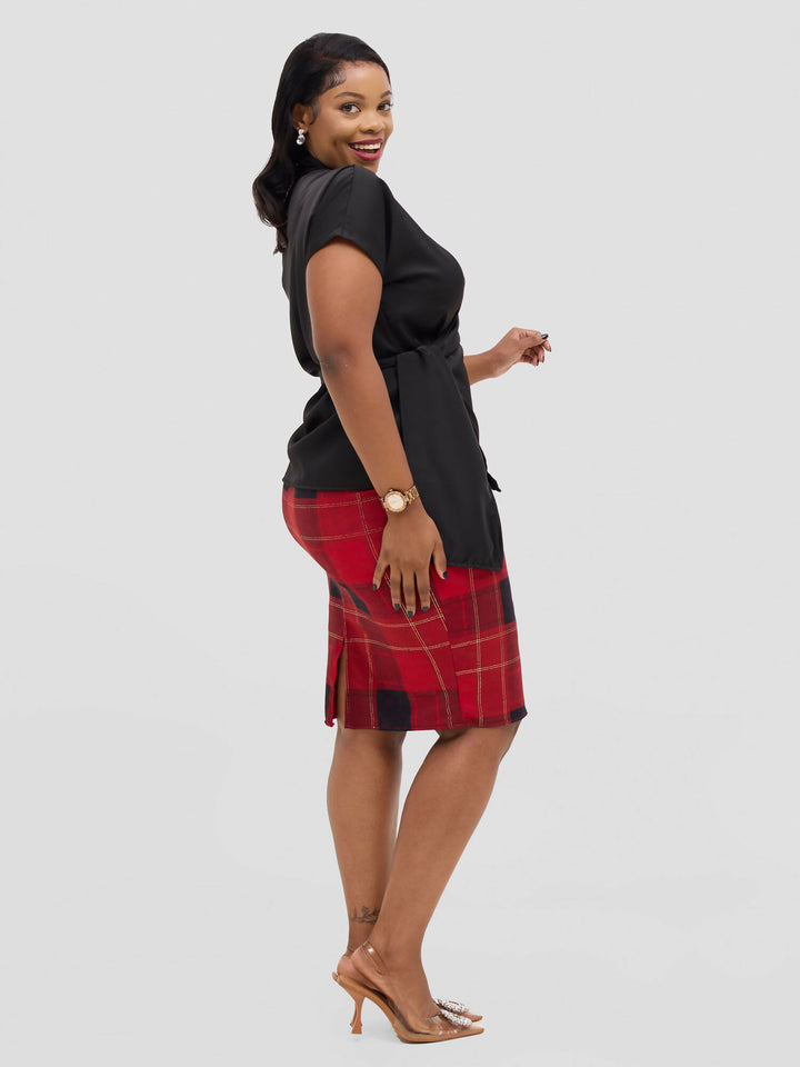 Silk House Collection Mia Skirt & Koa Top - Plaid Red / Black - Shopzetu
