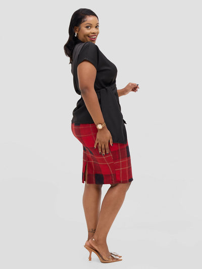 Silk House Collection Mia Skirt & Koa Top - Plaid Red / Black - Shopzetu