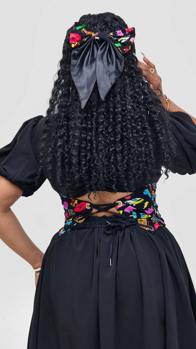 Corsetry And Co Glam Pop Ankara Corset Belt Top – Black / Pink Print - Shopzetu