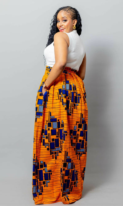 African Yuva Lily African Print Skirt - Orange Print - Shopzetu