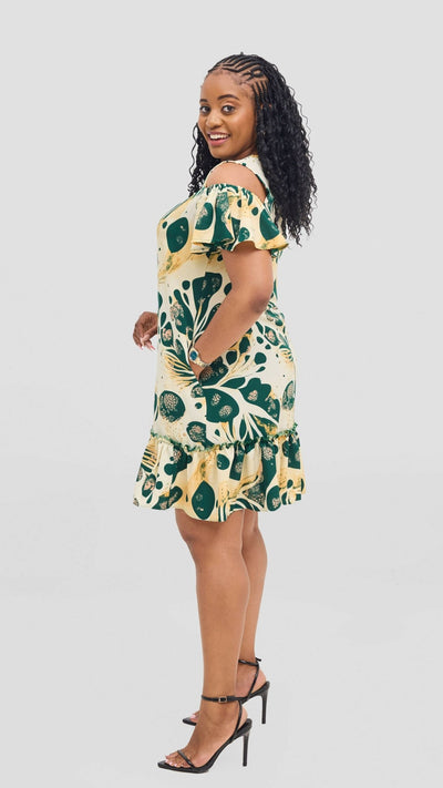 Jolly Fancy Wear Tesa Shift Dress - Emerald Floral - Shopzetu
