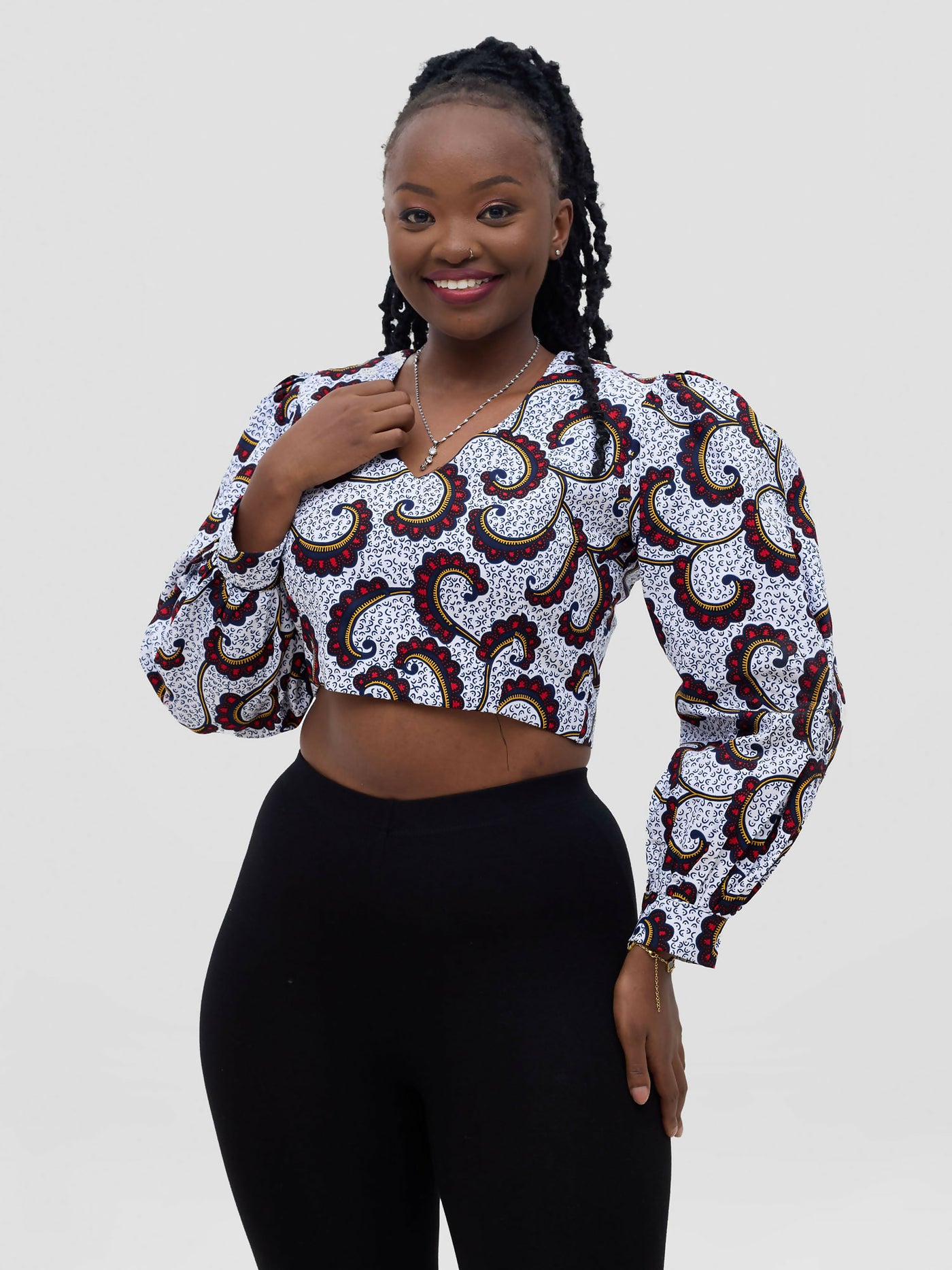 Gravio Fashions Gemini Crop Top - White / Brown - Shopzetu