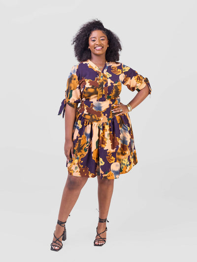 Lizola Sawalli Shirt Dress - Purple / Mustard / Green - Shopzetu