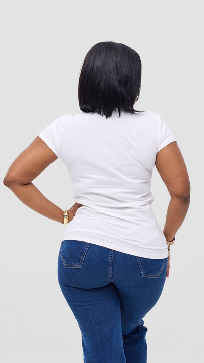 The Fashion Frenzy V - neck Short Sleeved Top - White - Shopzetu