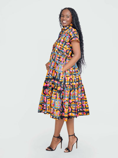 Tuli Kiara Tiered Ankara Baby Doll Dress - Muticoloured Print - Shopzetu