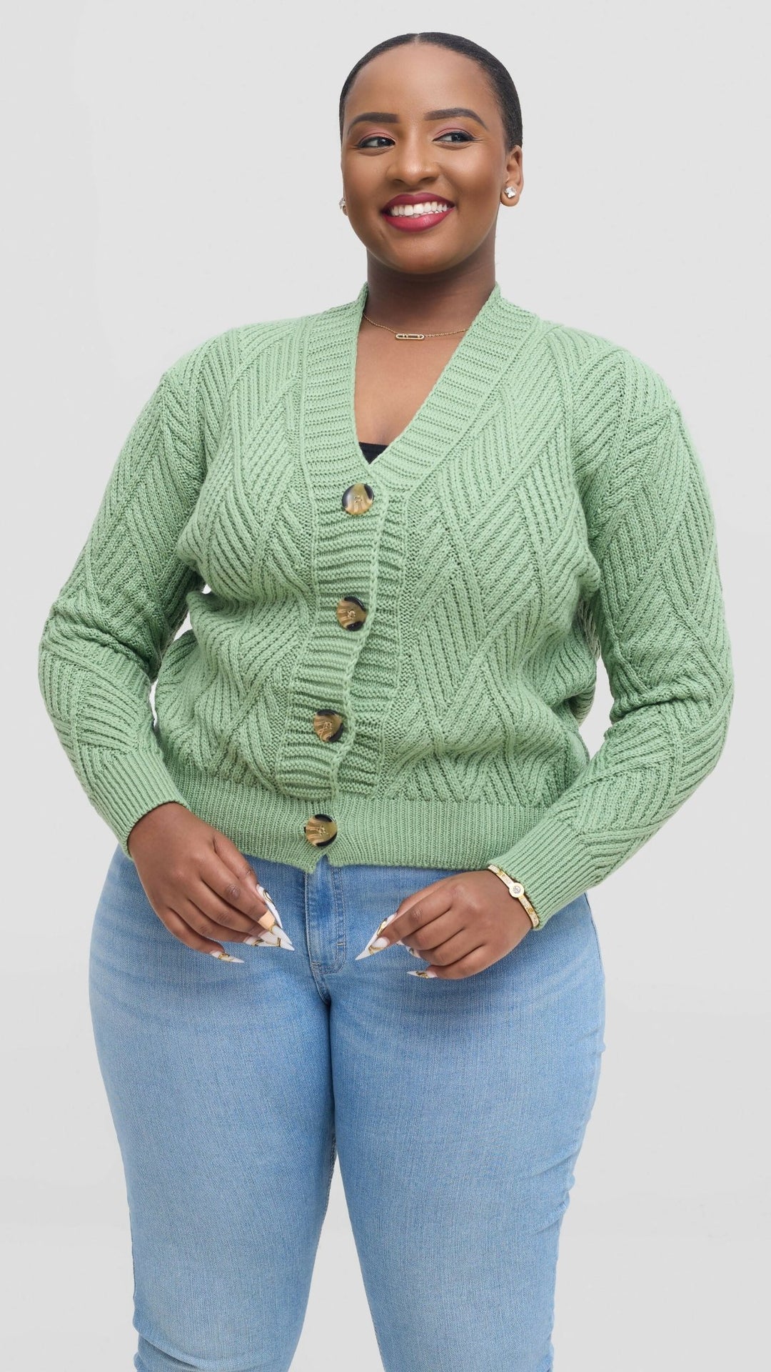 The Fashion Frenzy Button Cardigan Sweater - Green - Shopzetu
