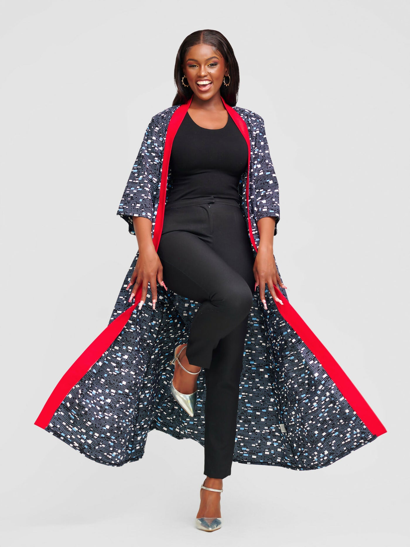 Tuli Adira Ankara Kimono - Blue / Red - Shopzetu