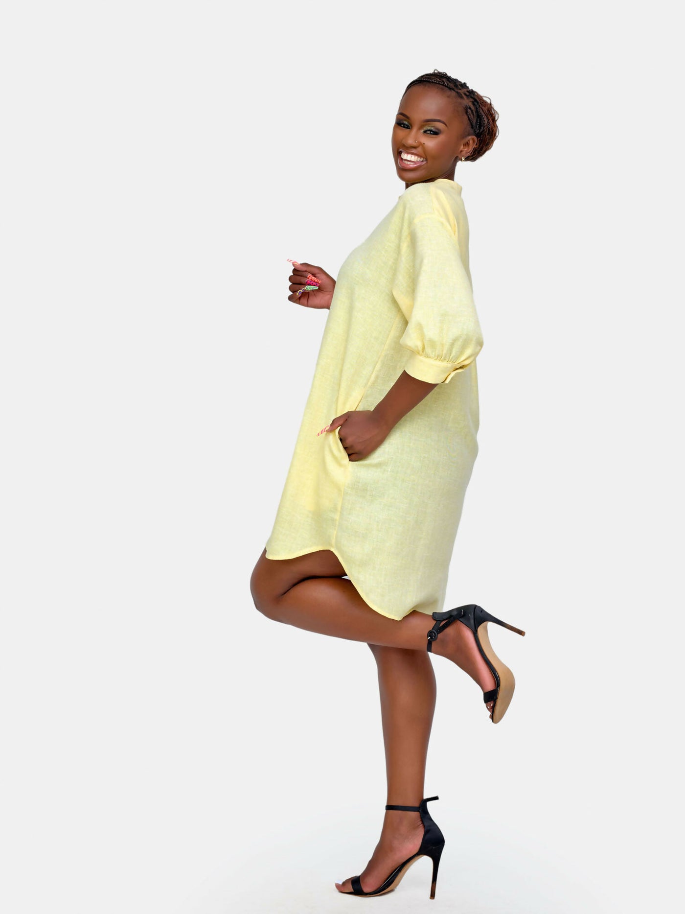 Tuli Nuru Shirt Dress - Yellow - Shopzetu