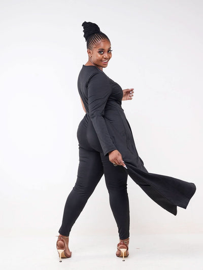 Bold N Chic Sequin Jumpsuit With Trail - Black - Shopzetu