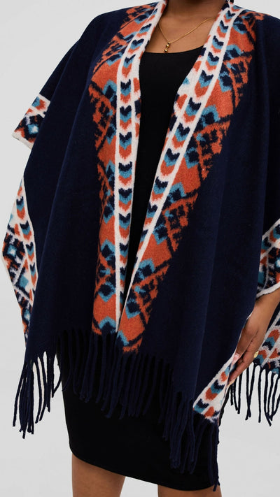 Silk House Collection Ari Poncho - Navy - Shopzetu