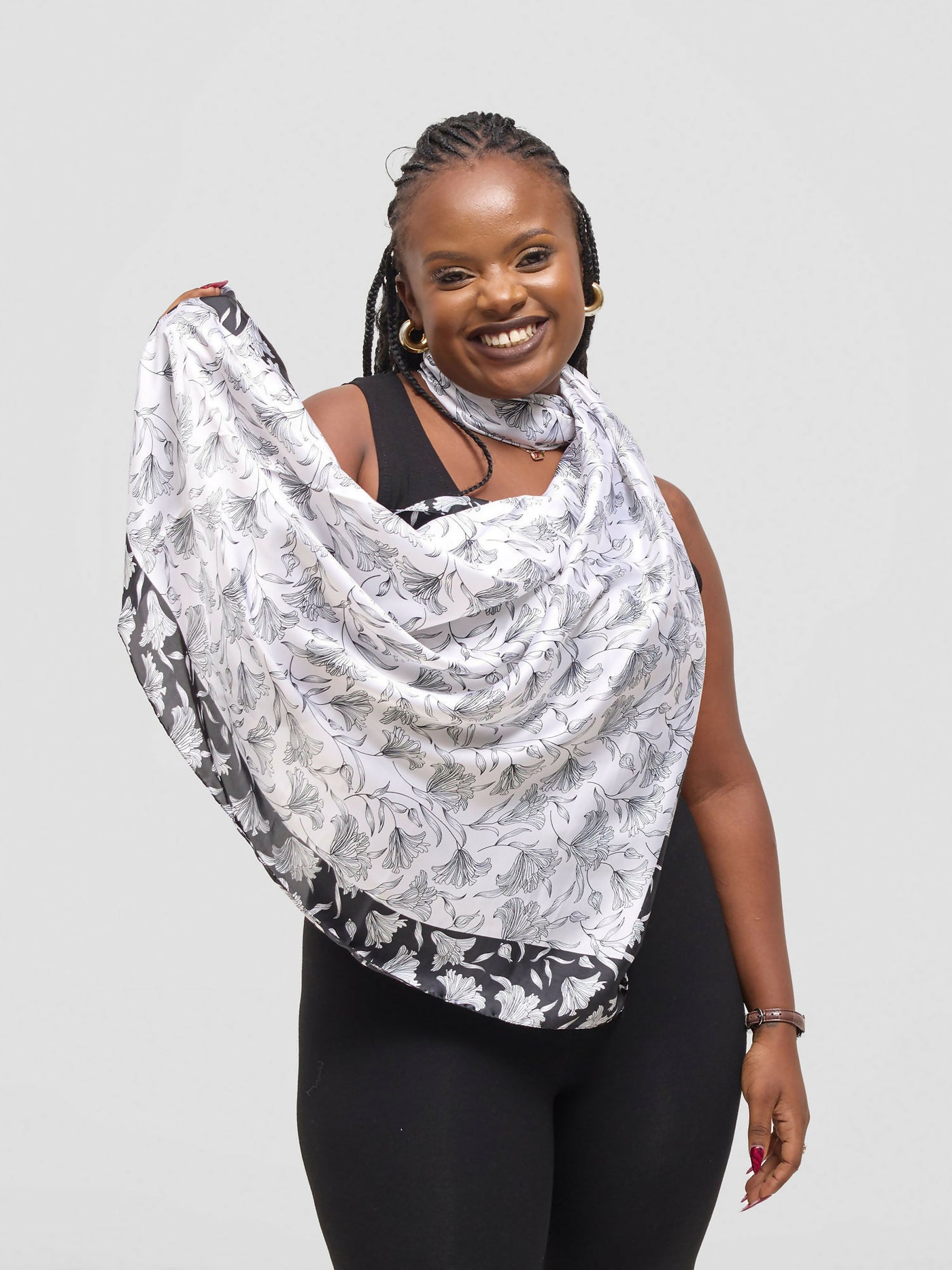 Ukiyo Lifestyle Silk Scarf - White/Black - Shopzetu