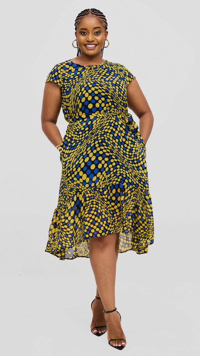 Lizola Kynlee Shift Dress - Yellow / Blue / Black - Shopzetu