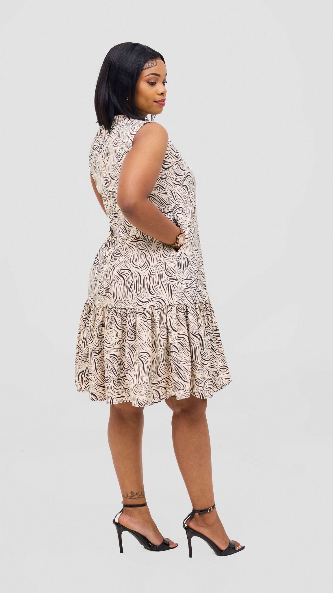Salok Havilah Bududa Shift Dress - Beige Print - Shopzetu