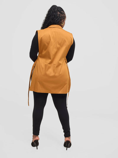 Pure Buxom Polka Bubble Knot Side Vest Blazer - Orange - Shopzetu
