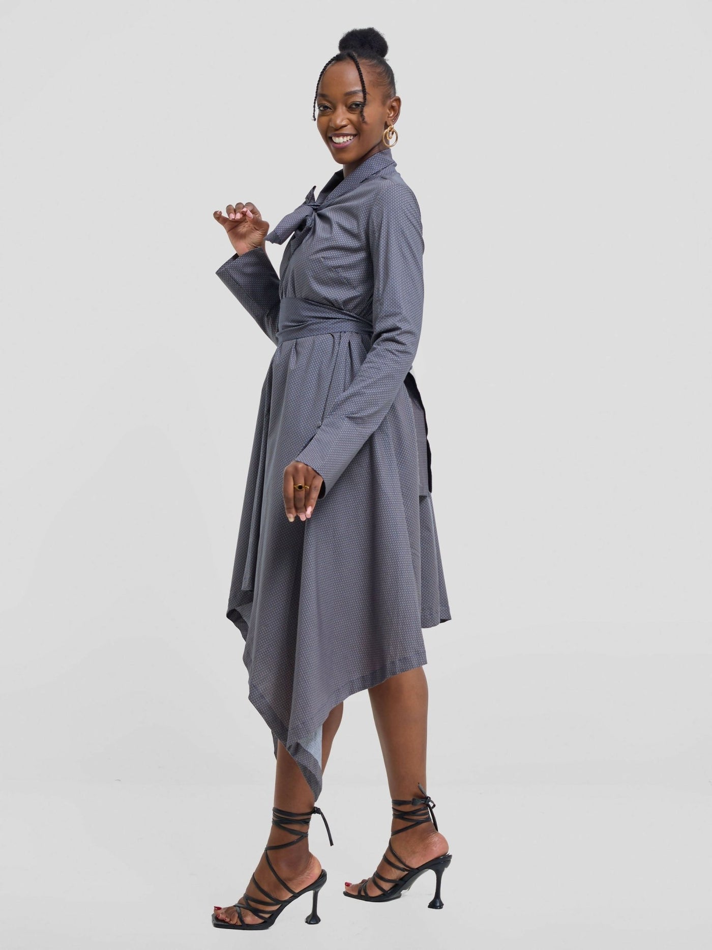 The Textile Loft Handkerchief Dress - Beige / Blue Print - Shopzetu