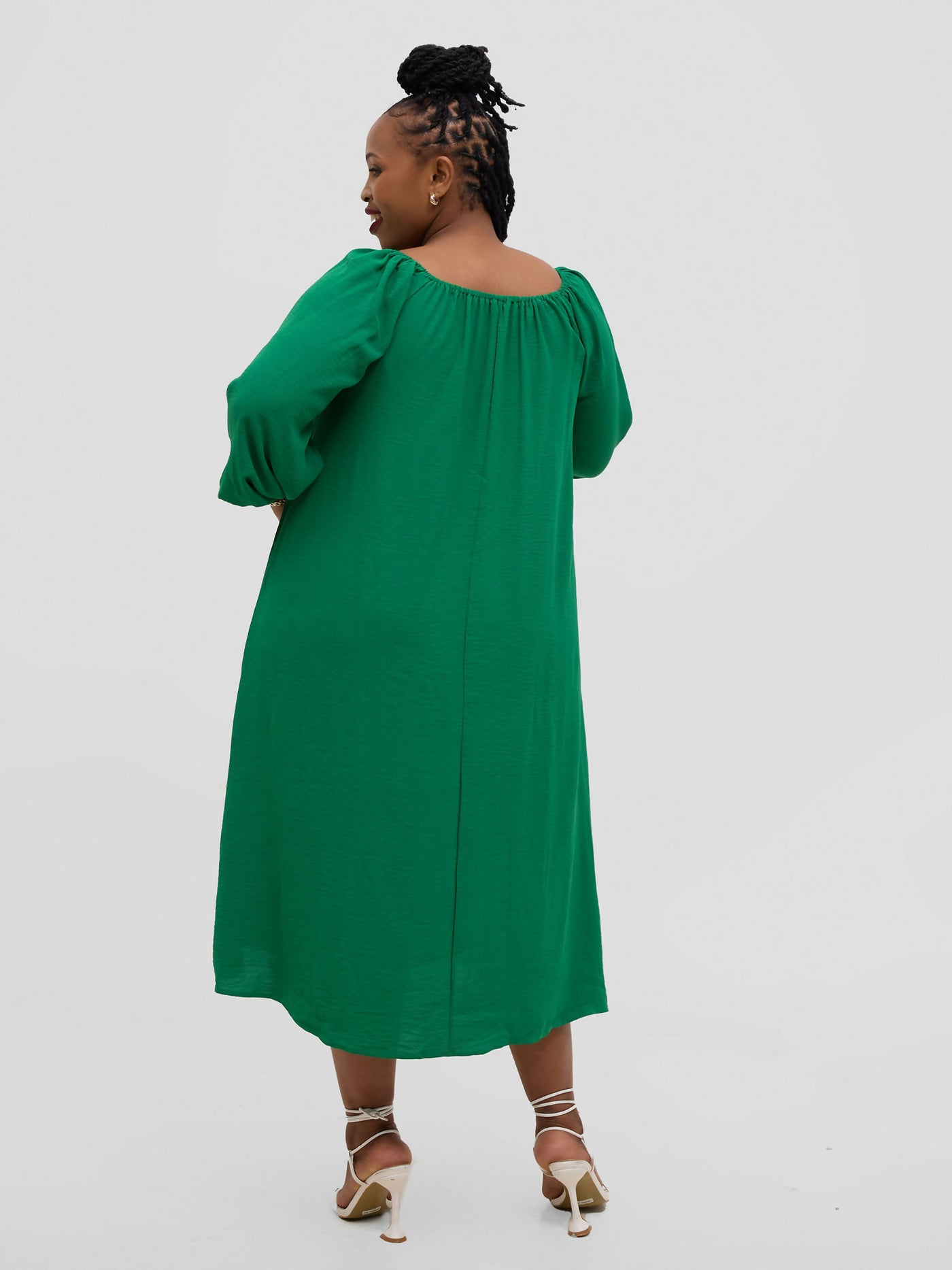 Hessed Off Shoulder Sleeved Dress - Green - Shopzetu