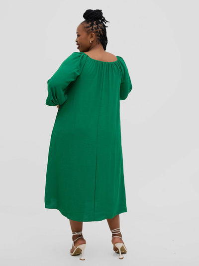 Hessed Off Shoulder Sleeved Dress - Green - Shopzetu