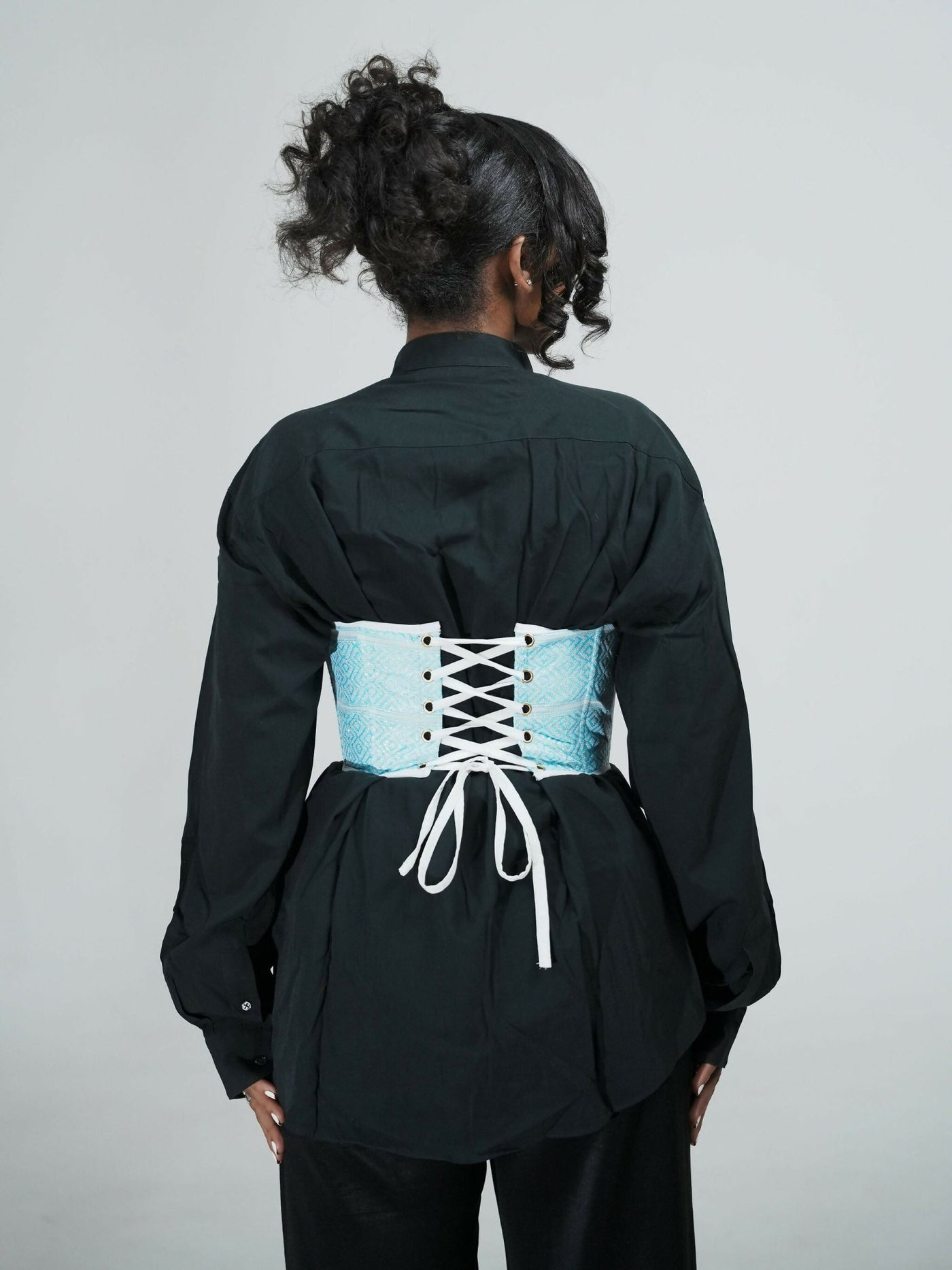 Misstcal Ethiopian Hand Embroidered Under Bust Corset Belt - Blue - Shopzetu