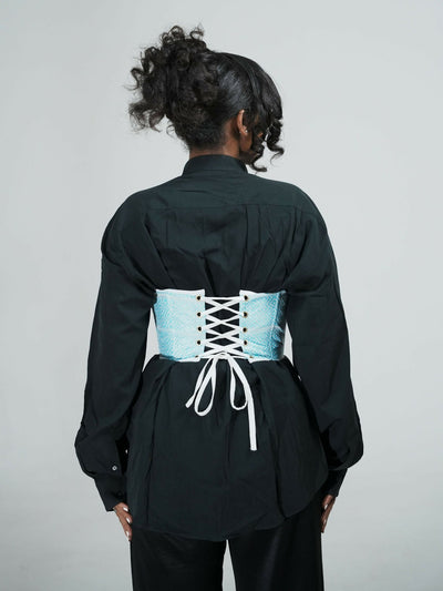 Misstcal Ethiopian Hand Embroidered Under Bust Corset Belt - Blue - Shopzetu