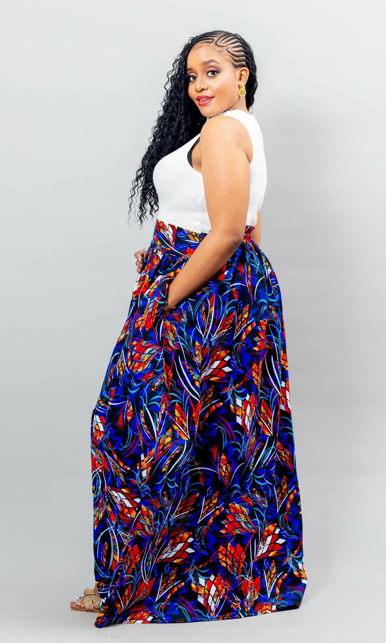 African Yuva Lily African Print Skirt - Blue Print - Shopzetu