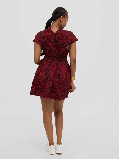 Waridi Africa Kwanza Skater Dress - Red / Black - Shopzetu