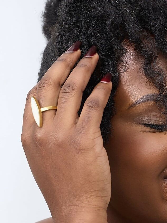 Purely Brass Wema Brass Ring - White / Gold - Shopzetu