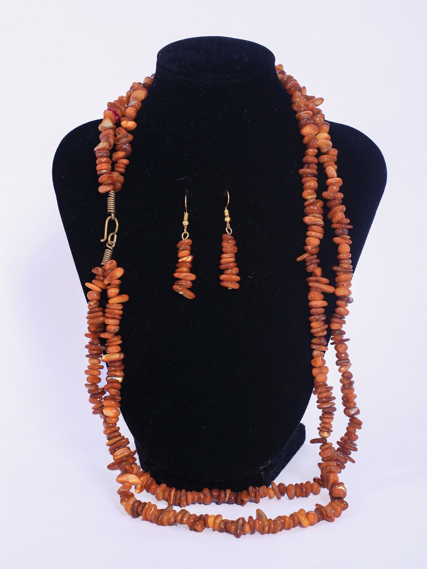 Double Layered Ceramic Beads Necklace Set - Brown - Shopzetu