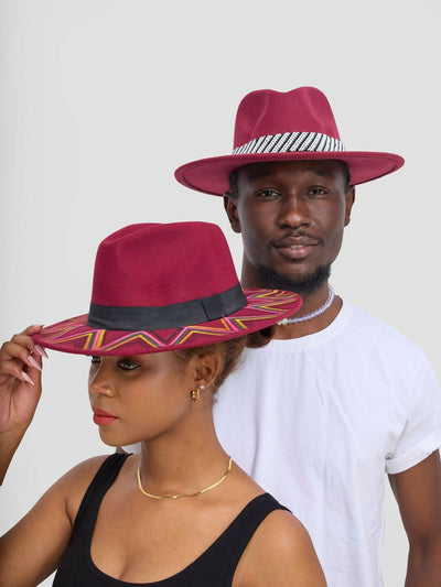 Umbo Collections His And Hers Fedora Hat - Burgundy - Shopzetu