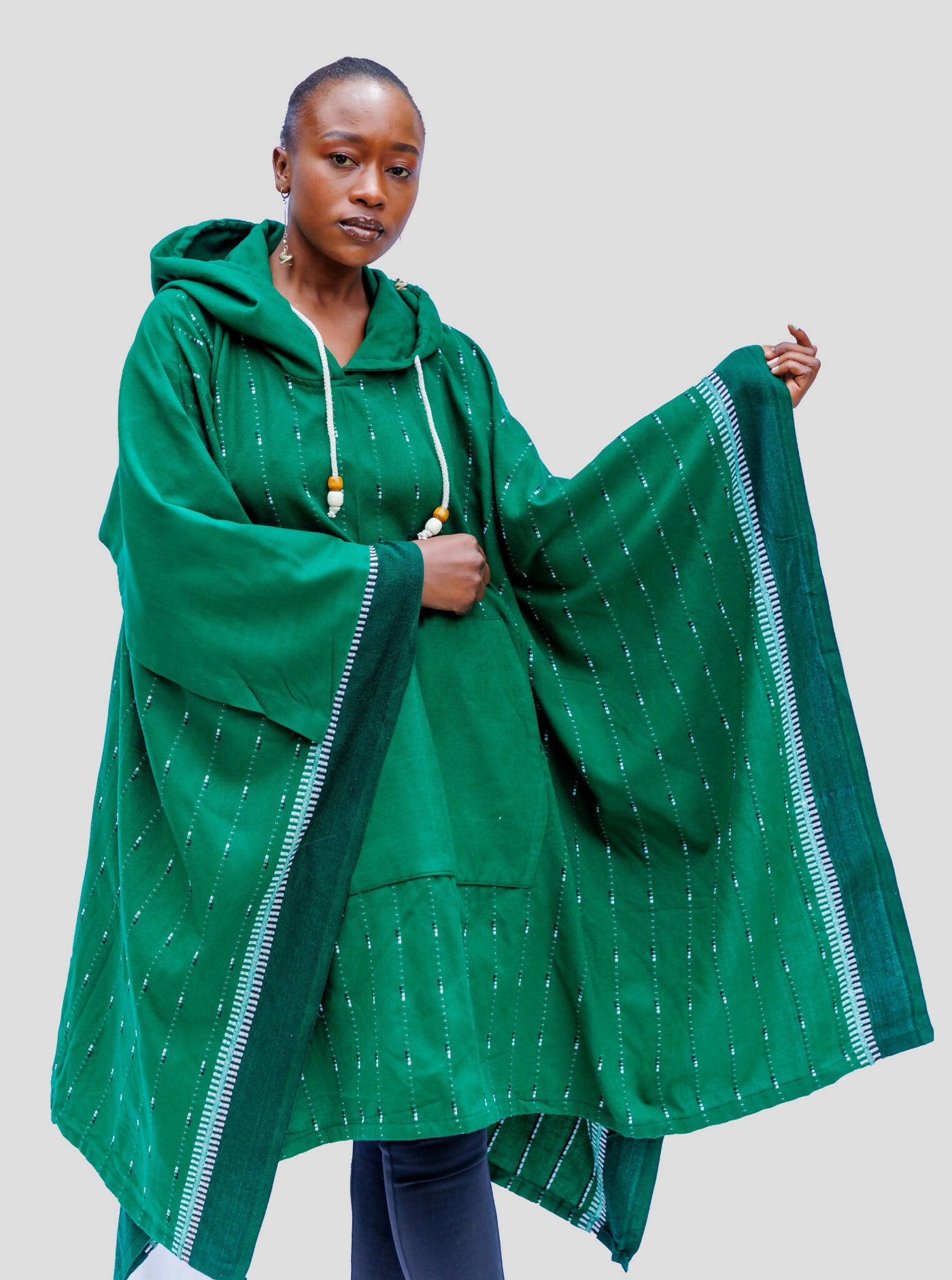 Liquid Lemn Jasiri Poncho with Pockets - Green