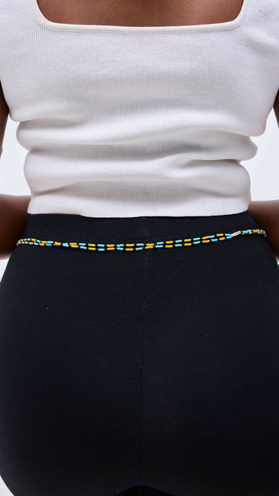 Dianaah J Beaded Double Waist Bead Necklace - Blue / Yellow - Shopzetu