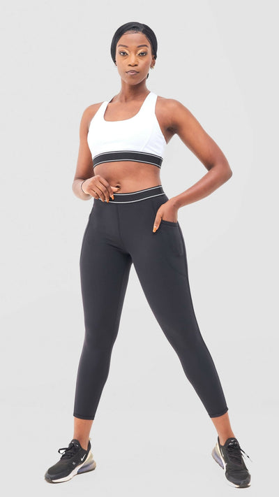 Flen Store alo - inspired White Sports Bra And Leggings Set - Black - Shopzetu