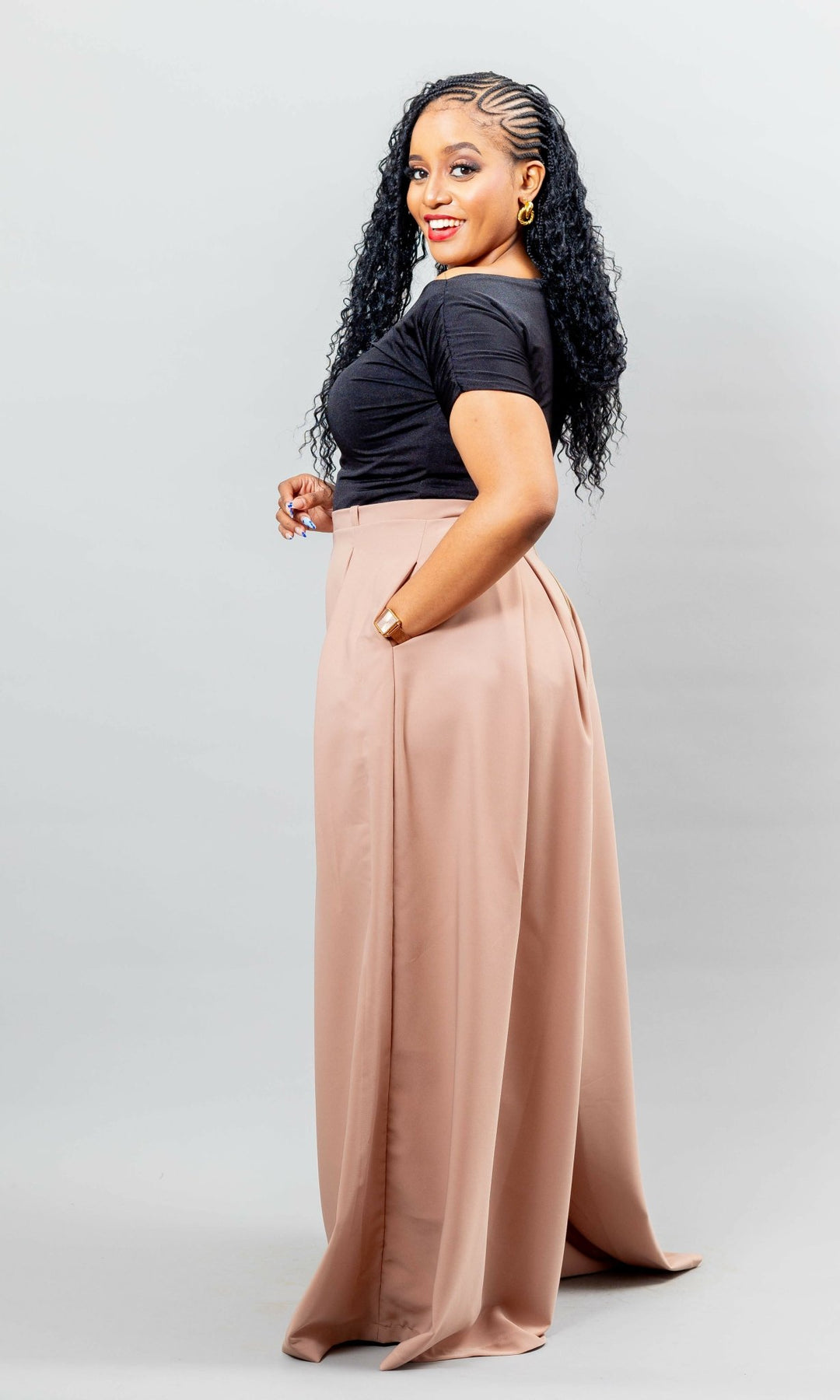 African Yuva Wide Leg Pant - Nude - Shopzetu