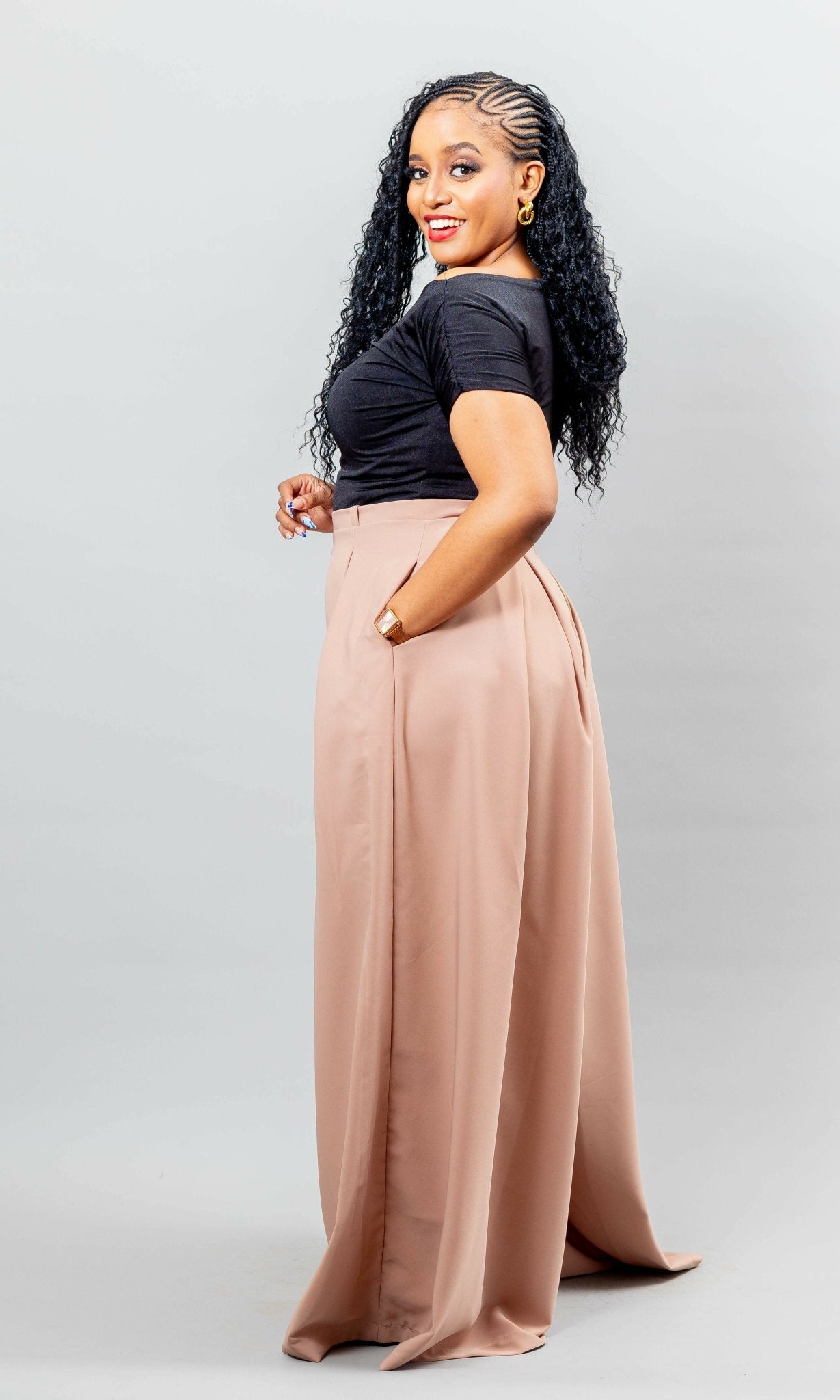 African Yuva Wide Leg Pant - Nude - Shopzetu