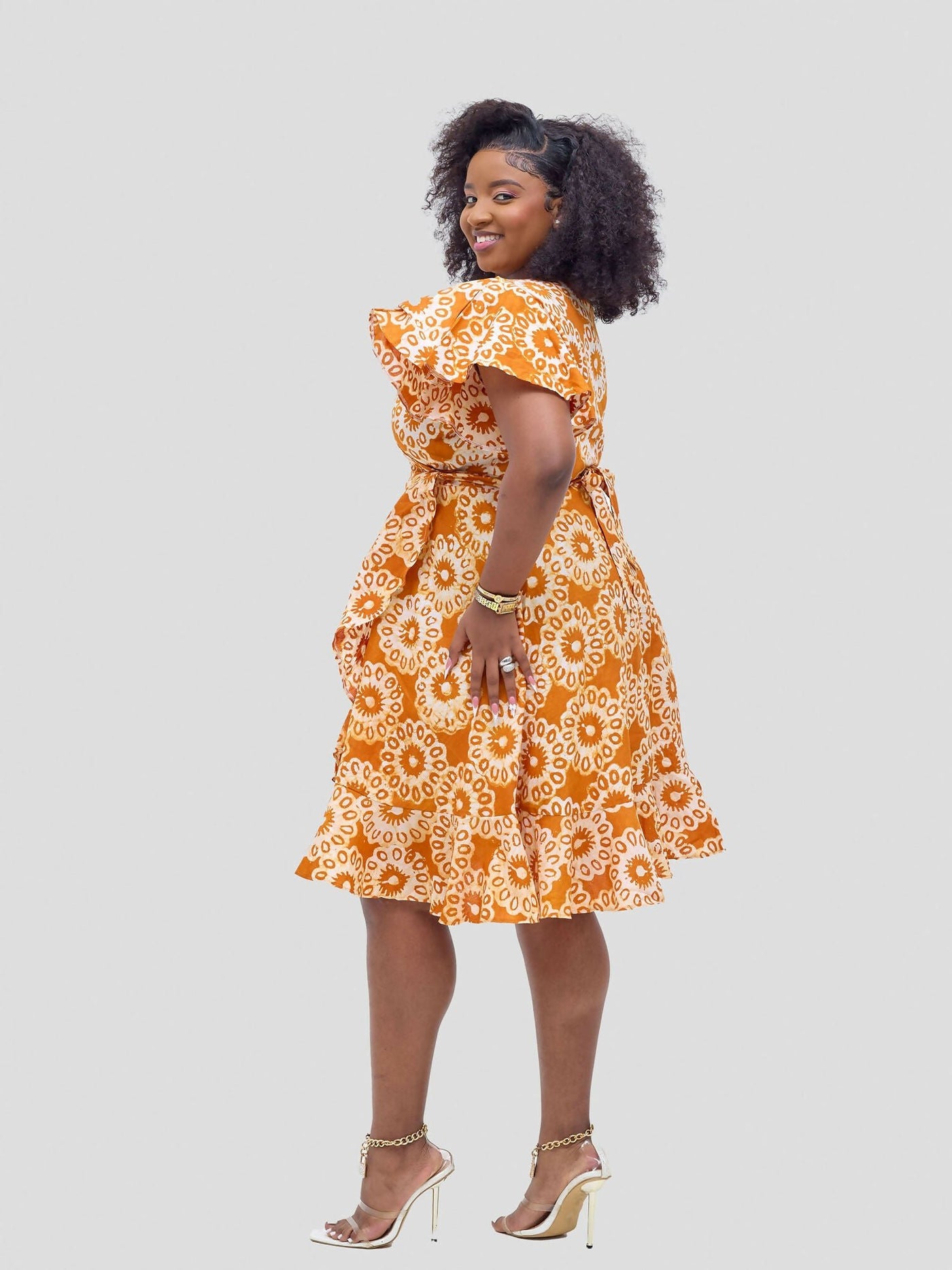Vivid Afrikana Lulu Wrap Dress - Orange - Shopzetu