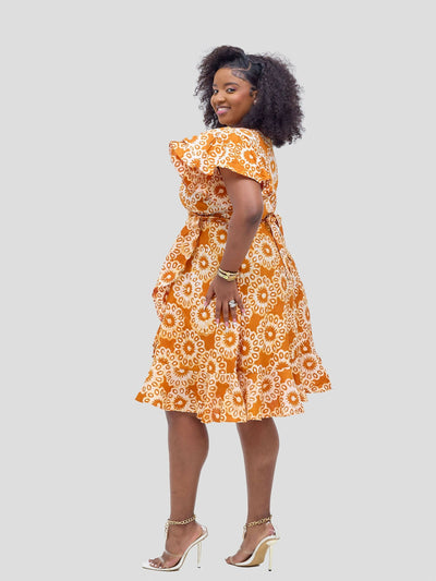 Vivid Afrikana Lulu Wrap Dress - Orange - Shopzetu