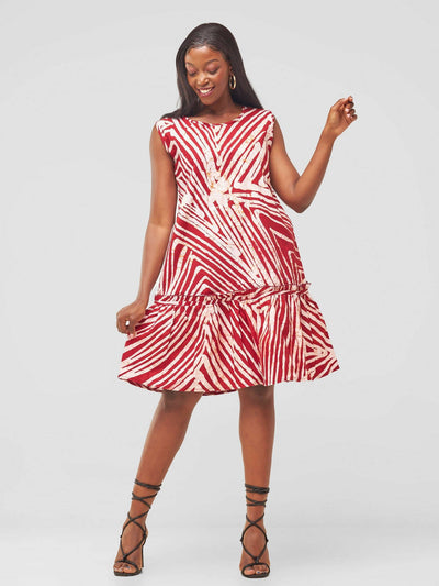 The Fashion Frenzy Raha Printed Shift Dress - Maroon - Shopzetu