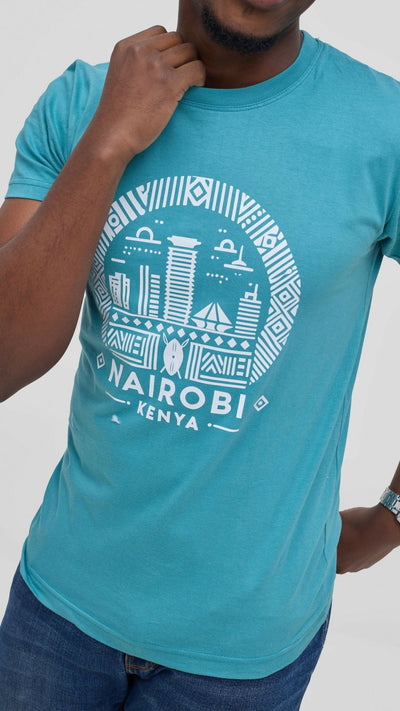 Kitu Kali Graphic With Nairobi II T-shirt - Teal - Shopzetu