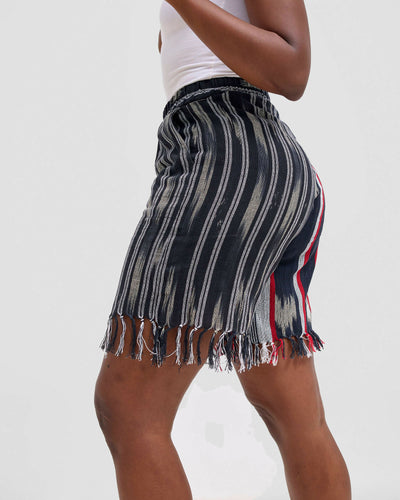 Liquid Lemn Mapachapacha Elasticated Cozy Fringe Linen Short - Multicolored - Shopzetu
