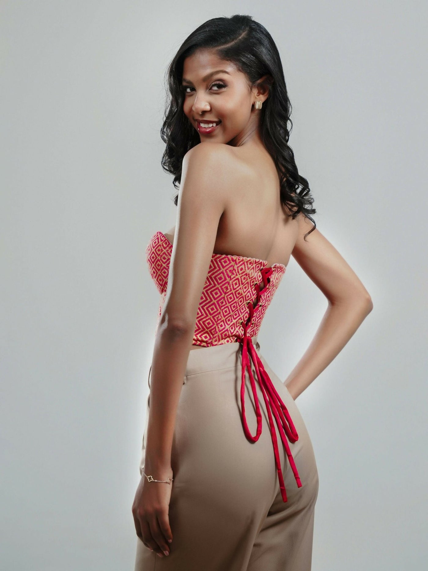 Misstcal Ethiopian Hand Embroidered Bustier Corset Top - Red - Shopzetu