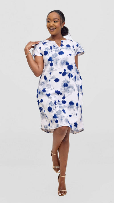 Kakiba Collections Zipporah Shift Dress - Blue Print - Shopzetu