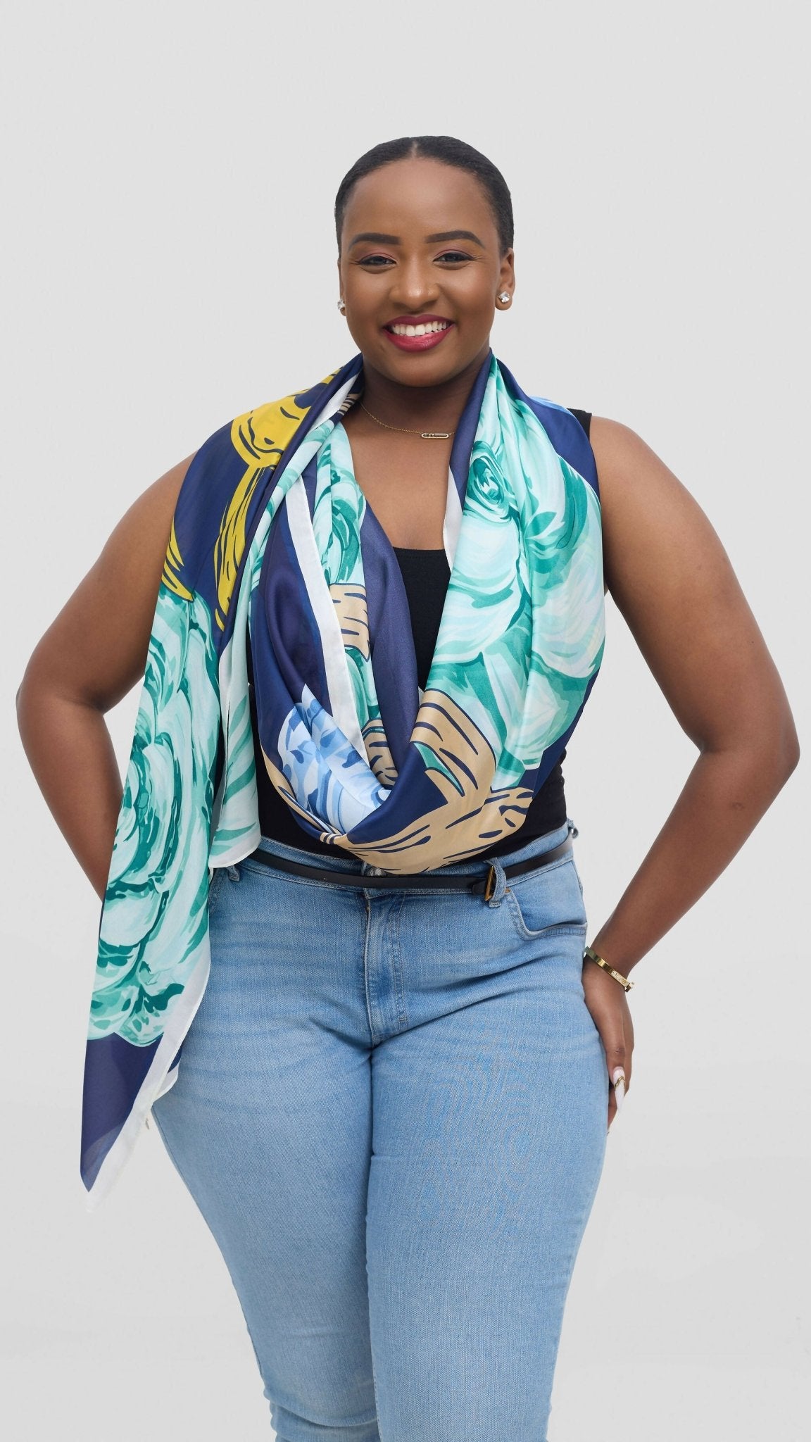 Afrodame Luxurious Silk Scarf - Blue - Shopzetu