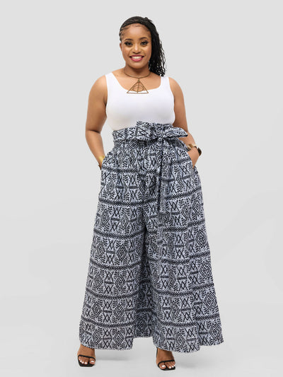 Waridi Africa Heri Palazzo Pant - Grey African Print - Shopzetu
