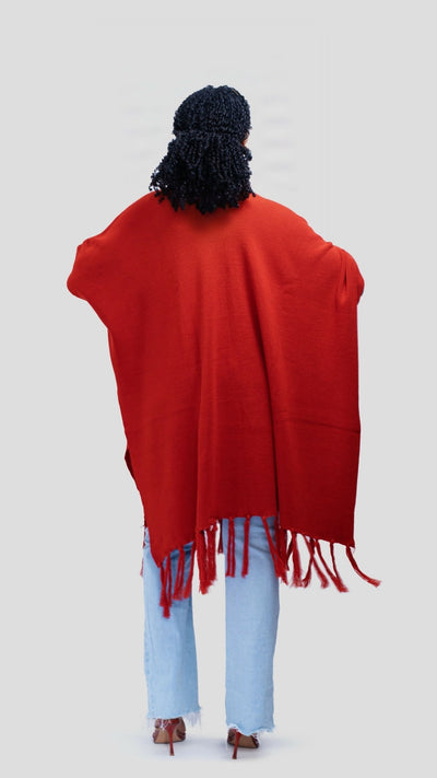 The Fashion Frenzy Fringed Acrylic Shawl - Burnt Orange - Shopzetu