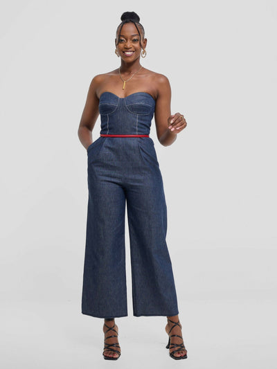 The Textile Loft Corset Jumpsuit - Navy Blue - Shopzetu