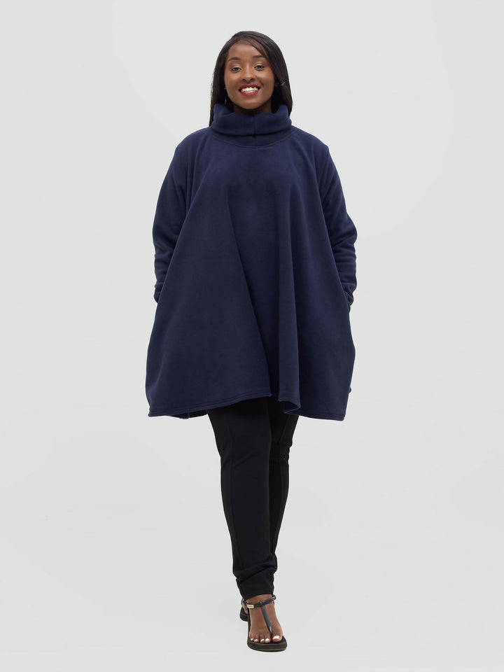 TimyT Urban Velvet Sky Side Pocket Poncho - Navy Blue - Shopzetu