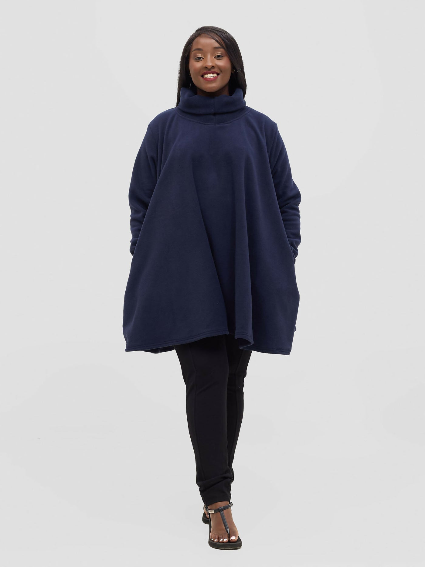 TimyT Urban Velvet Sky Side Pocket Poncho - Navy Blue - Shopzetu