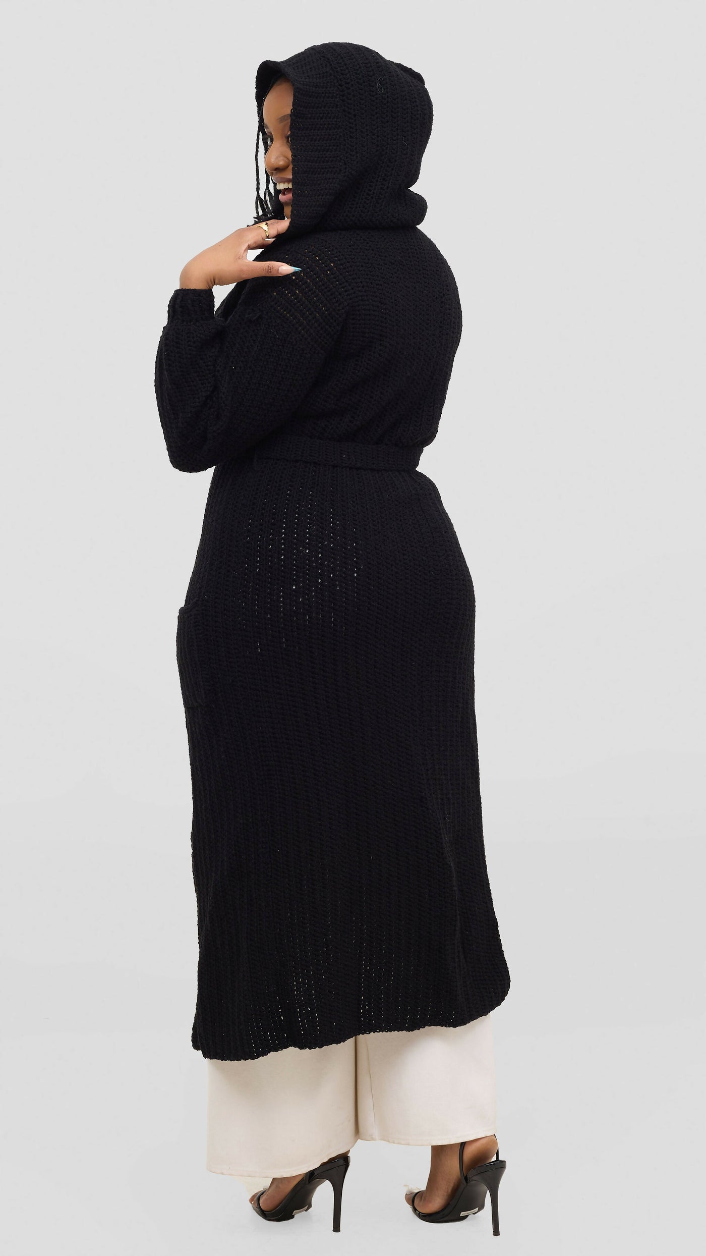 Timyt Urban Wear Friendly Hooded Belted Cardigan Sweater – Black