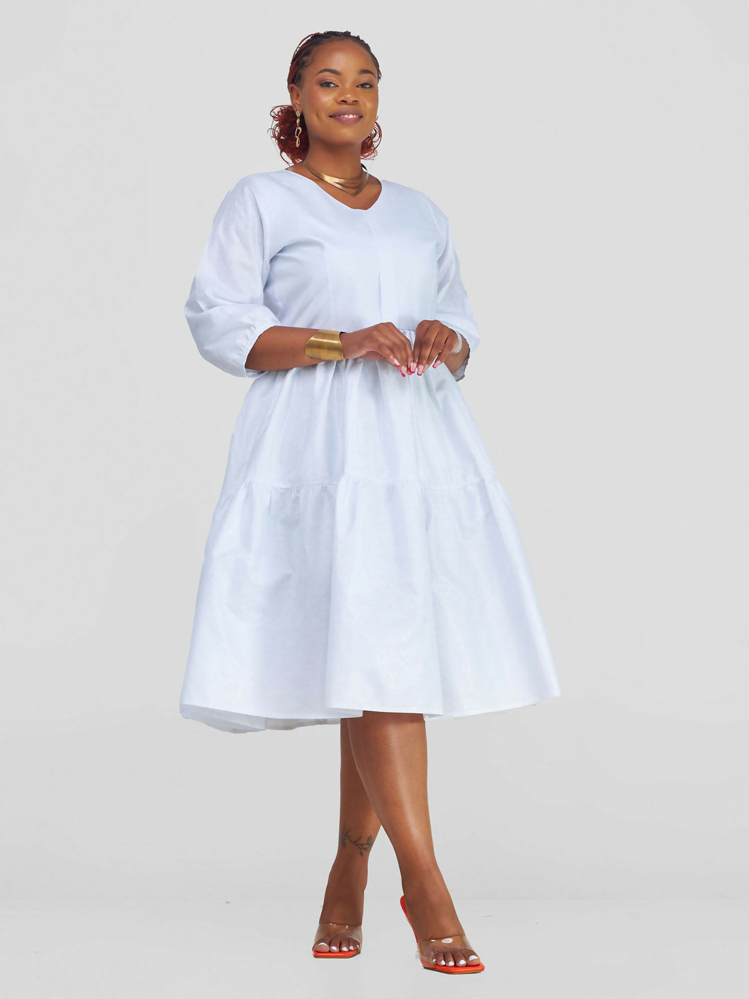 Timyt Urban Wear Tulivu 3/4 Sleeved Dress Cotton - White