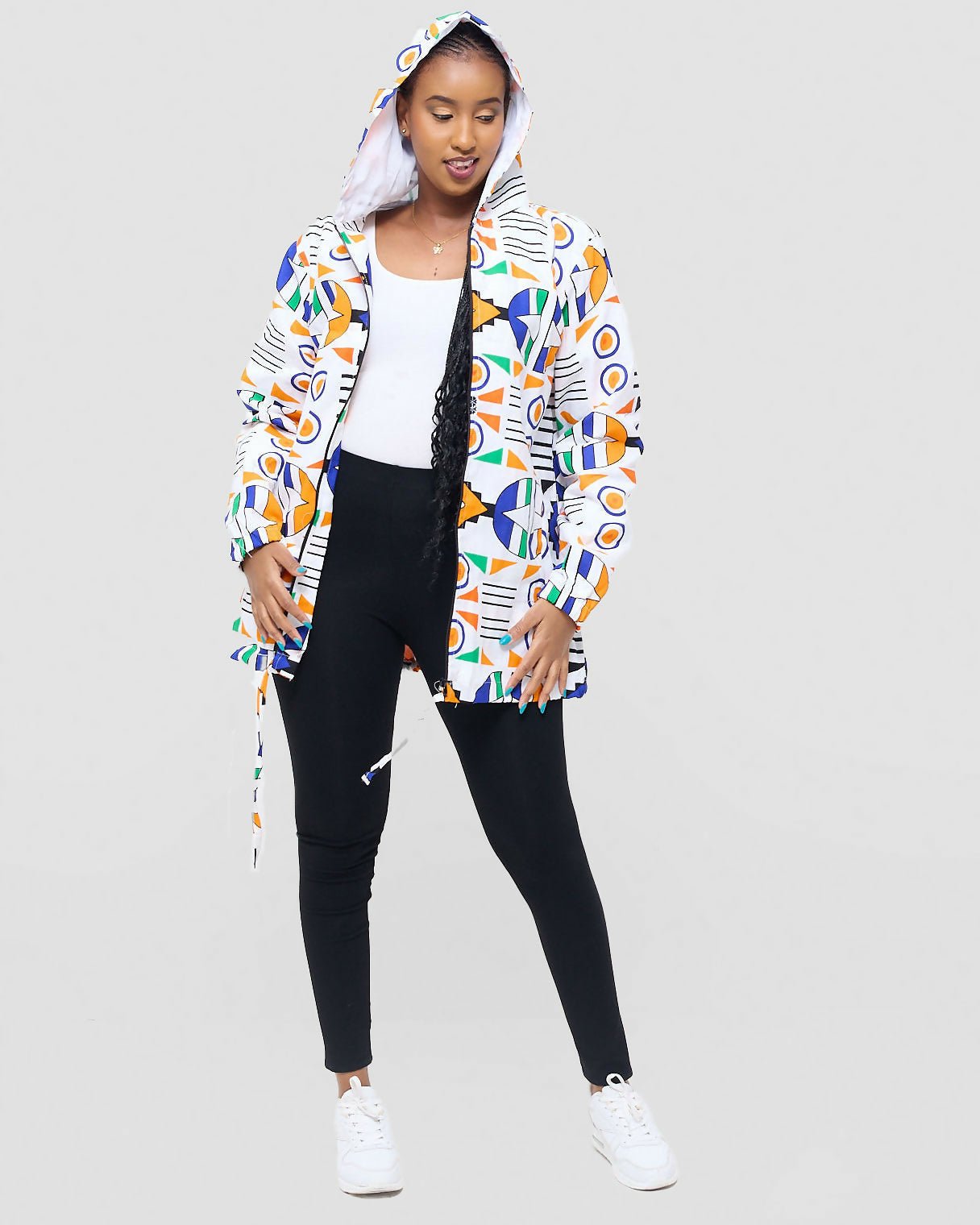 Gravio Fashions Lesotho Ankara Jacket - White - Shopzetu