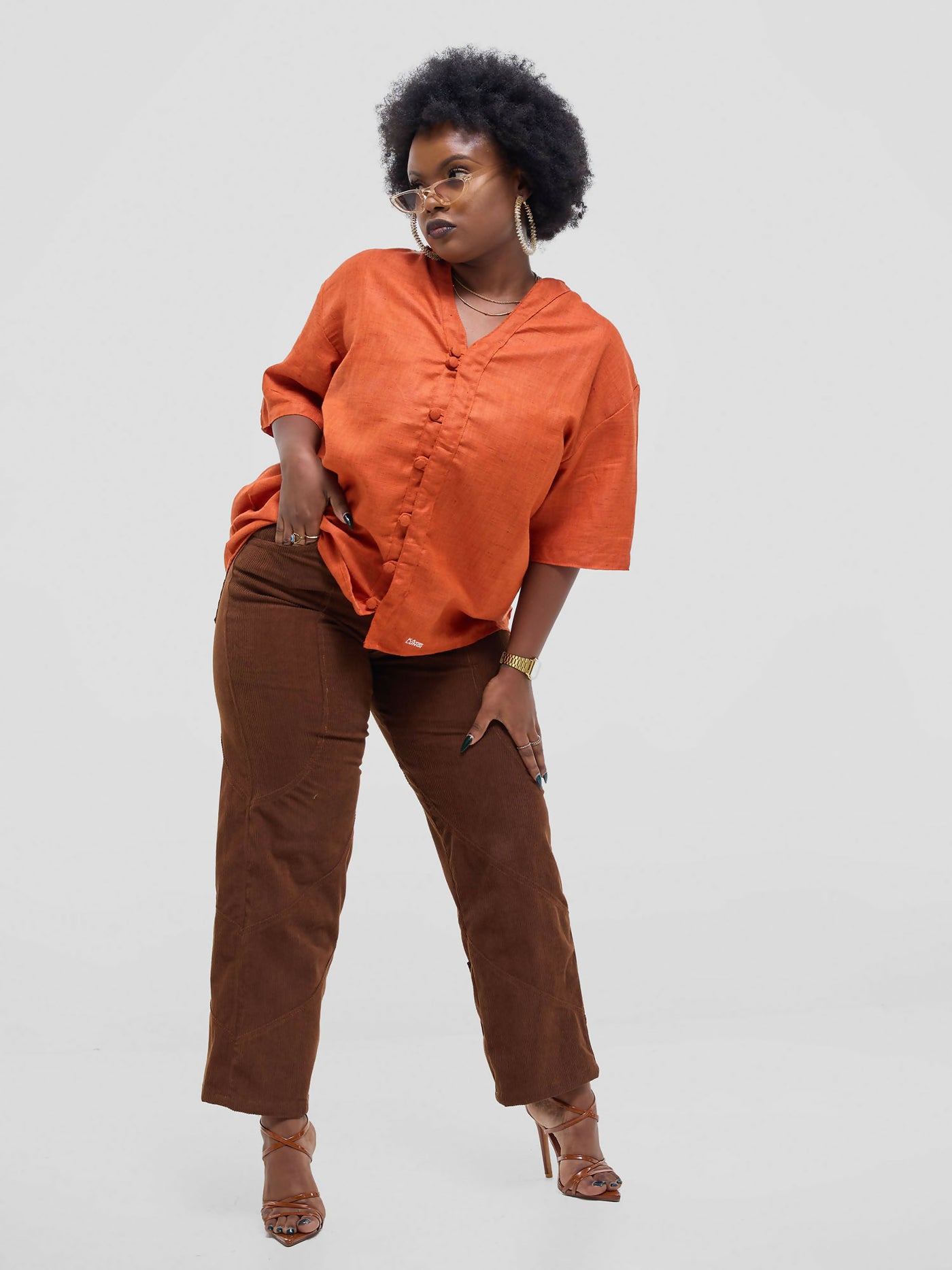 Kalungi Shwari Shirt Top - Burnt Orange - Shopzetu